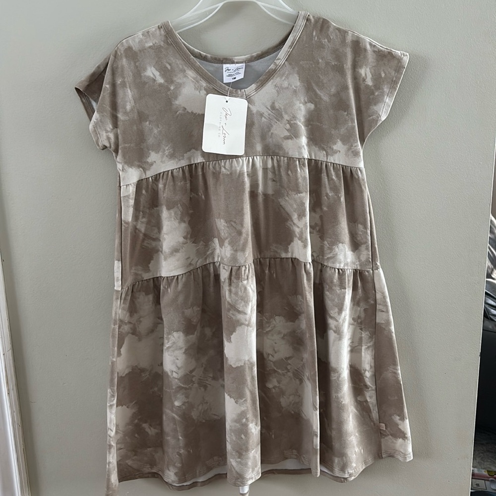 Jax & Lennon Organic Cotton Bamboo Double Ruffle Dress Sandstorm Medium 8/9